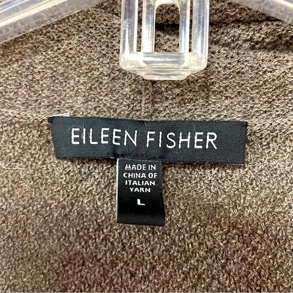 Eileen Fisher Brown 100% Wool Open Cardigan Sweater Sz L Neutral - Picture 3 of 5